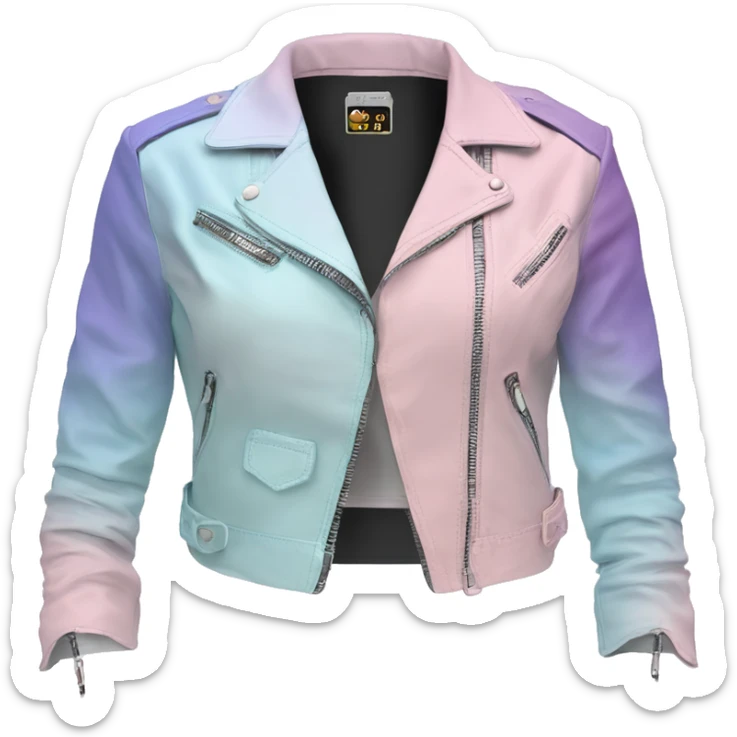 Realistic isolated side view of a pastel pink,pastel blue,and pastel purple ombre bolero fashion leather jacket with rolled sleeves. sticker