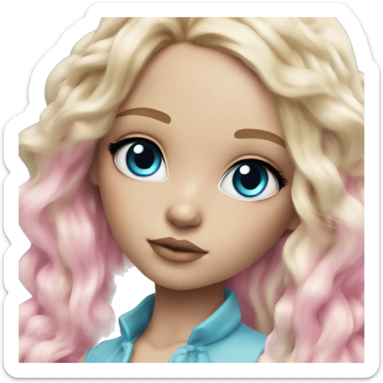 ocean blue doll eyes, blonde hair, feminine, pink, girl, angelic sticker