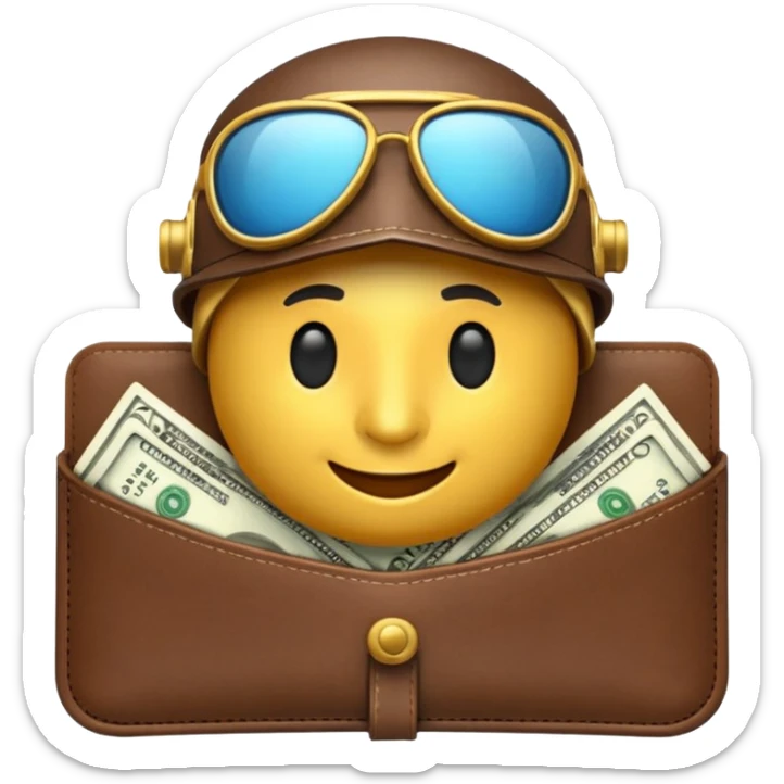 Aviator money emoji, wallet full of cash, casino vibe, premium 3D emoji style, clean, no background
 sticker