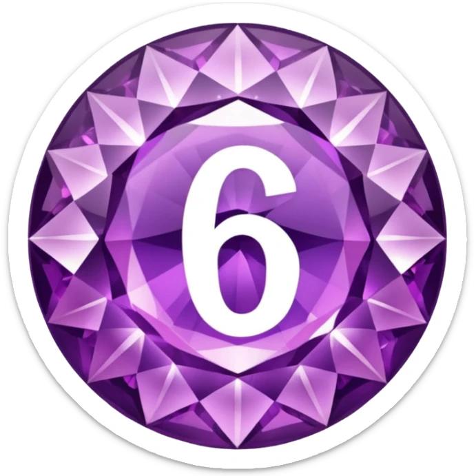 A round icon for a paid subscription of purple diamonds with the number 6 sticker