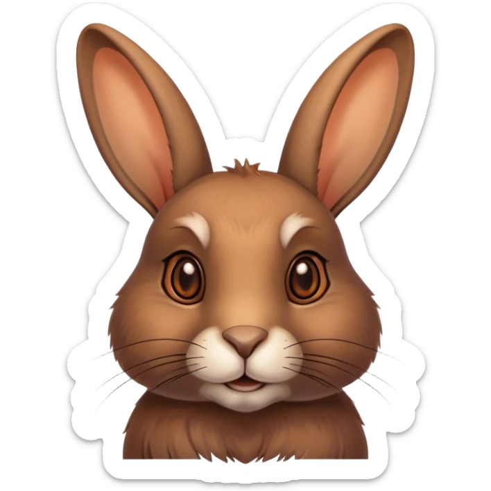 Cinematic Noble Brown Rabbit Portrait Emoji, Poised and regal, with a sturdy, compact build and a rich, velvety brown fur, long, alert ears and deep-set soulful brown eyes, Simplified yet sharp and sophisticated features, highly detailed, glowing with a warm, dignified glow, high shine, intelligent and gentle, stylized with an air of rustic elegance, focused and attentive, soft glowing outline, capturing the essence of a watchful and confident companion, so majestic it feels as though it could hop out of the screen with effortless authority! sticker