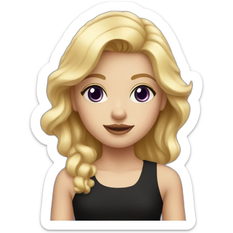 Blonde girl with violet eyes wearing a short black dress sticker
