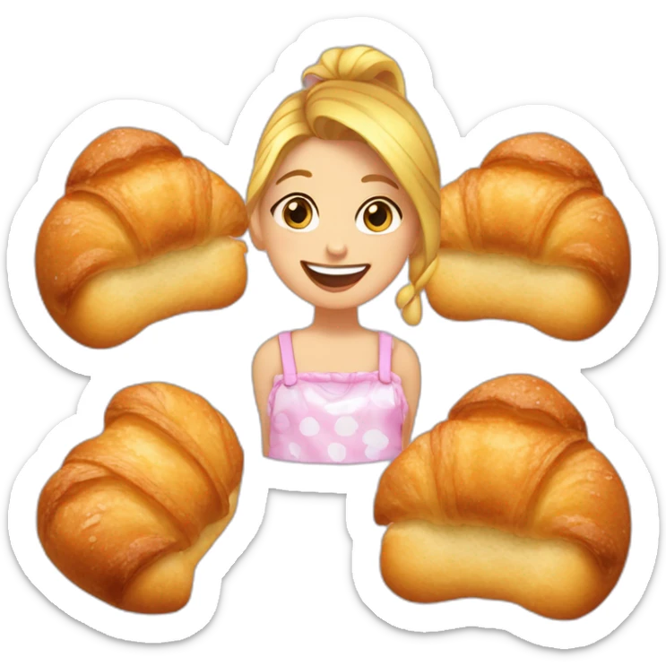 Tête petite fille avec 3 couettes qui mange un croissant  sticker