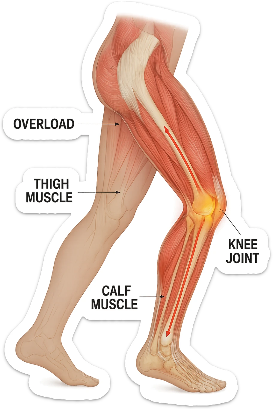 PRENDI SPUNTO DALLA FOTO E FAMMI A LIVELLO ANATOMICO LA GAMBA IN SOVRACCARICO sticker