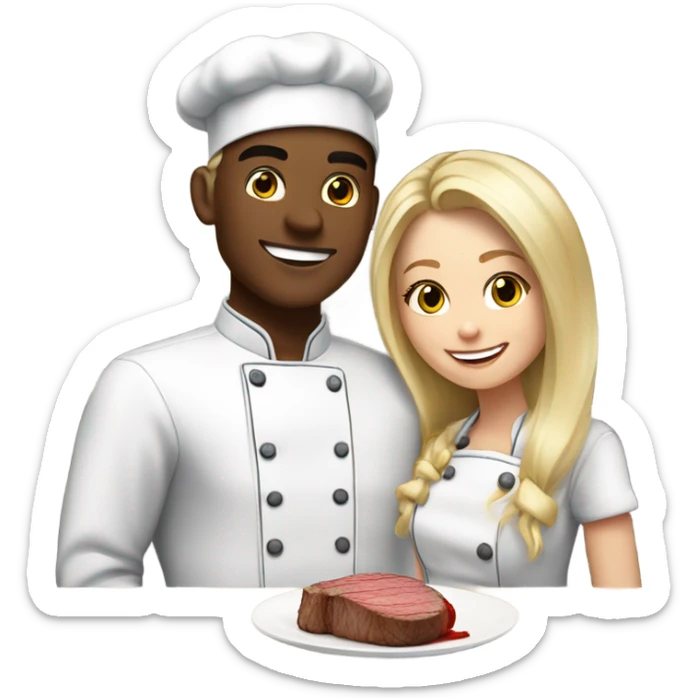 20 year old white Blonde couple eating steak girl with long hair in chef outfit  sticker