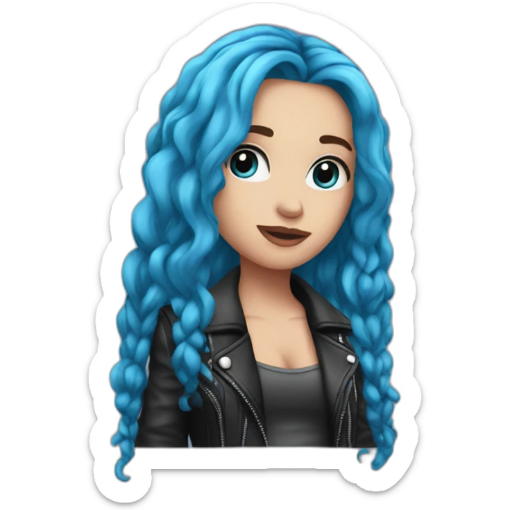 sexy; rock; leather; girl; pink and blue long hair; sticker