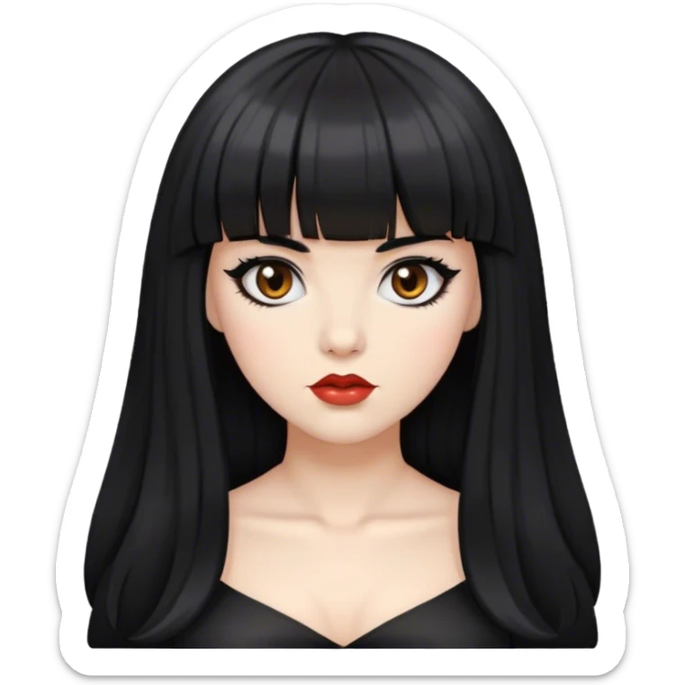 woman with black betty bangs and black long hair white skin and brown eyes sticker