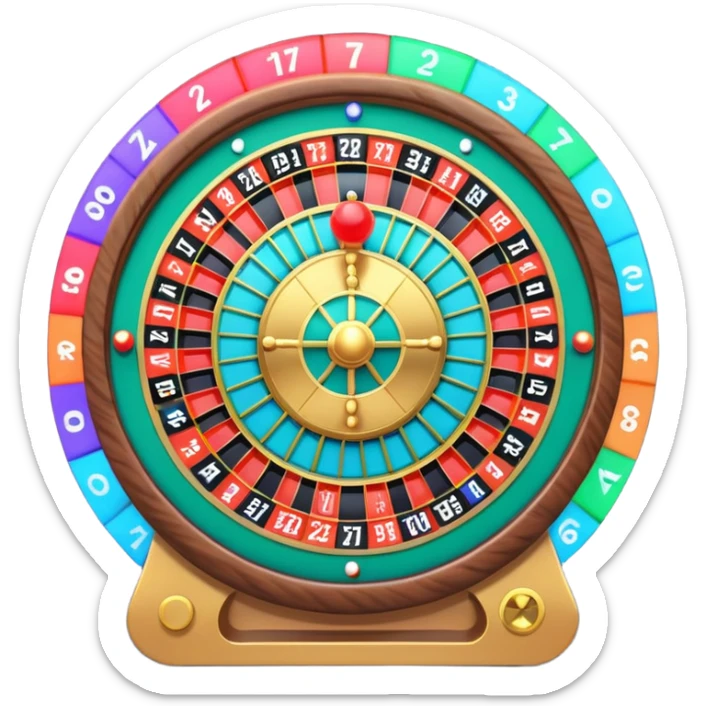 A 3D cartoon roulette wheel with spinning ball and colorful numbers, glowing casino lights, Memoji-style. sticker