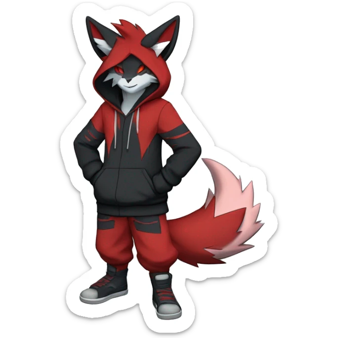 Edgy Cool Anthro Zoroark-Zangoose-Litten Fakemon Fursona Hoodie Full Body sticker