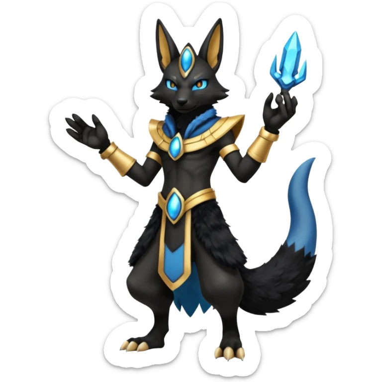 Black Dark Furry Fluffy Modern Futuristic Lucario-Anubis-fusion full body sticker