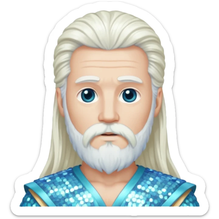 Uranus, God of Sky from Gods and Goddesses with long white hair and beard, white sequin outfit sticker