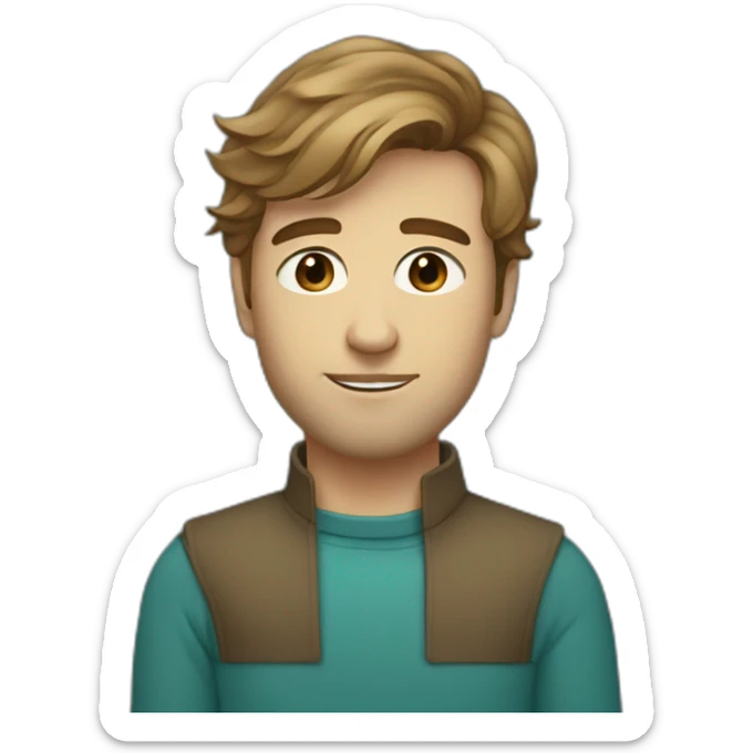 artist with thin light brown hair, aqua eyes, and a scruffy face wearing a turtleneck sticker