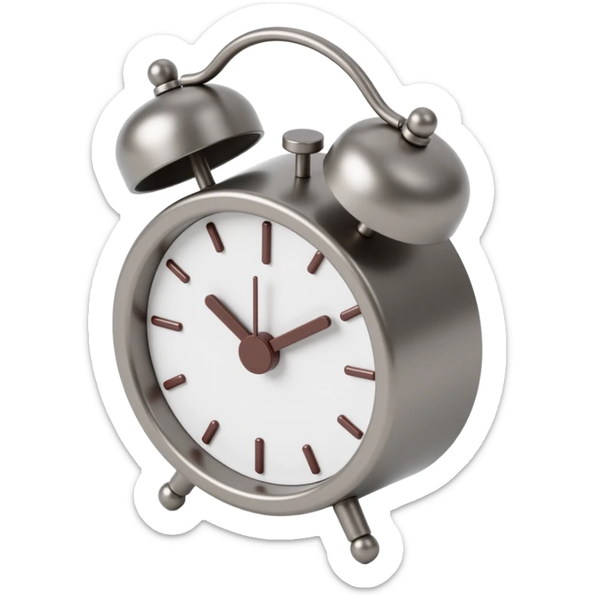 realistic metallic alarm clock icon, skeuomorphism style sticker