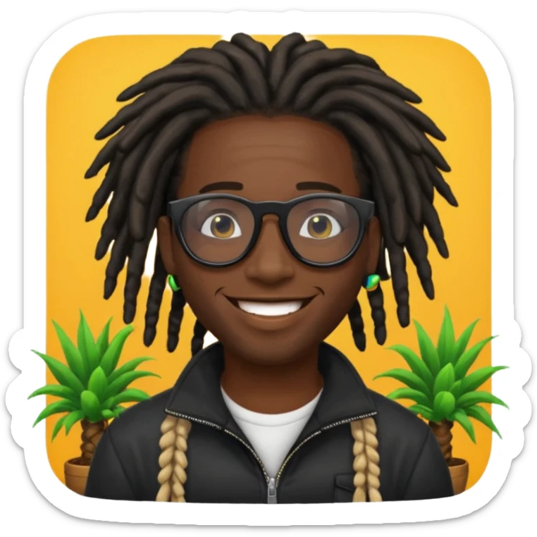 a black african guy with dreadlocks, wearing black shades and aura farming emoji sticker
