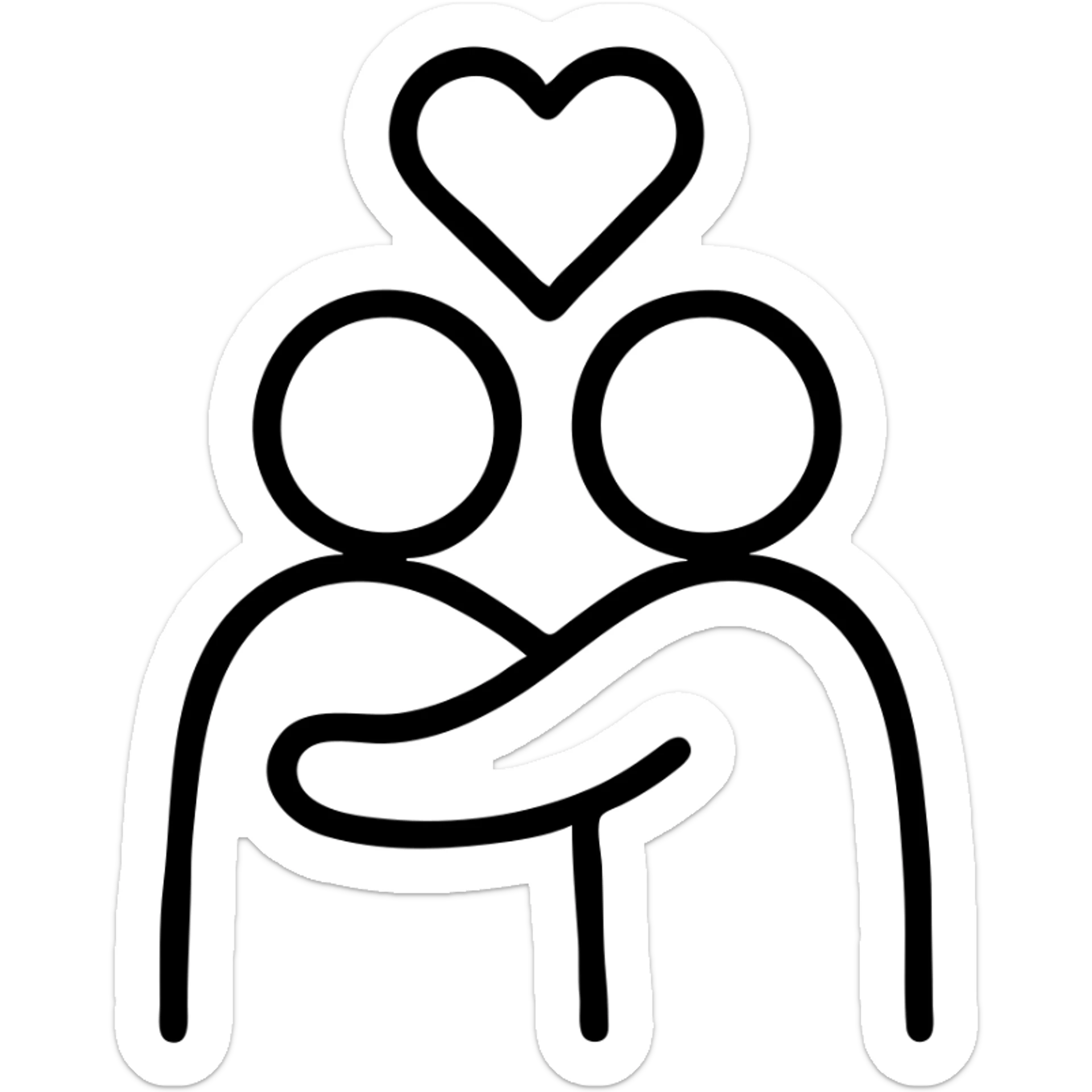 Simple outline of two people embracing with a heart above them, "Iubind pe cineva" sticker