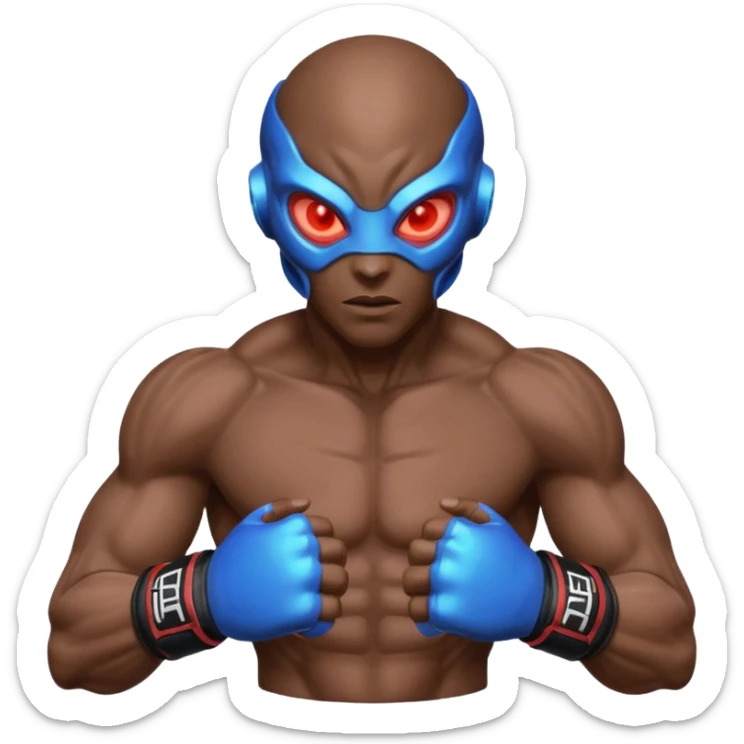 energy alien MMA fighter portrait, head and shoulders only, glowing veins, crackling aura, futuristic fight gloves, intense glowing eyes, 3D cartoon, mobile game icon style, clean background, no text, no watermark
 sticker