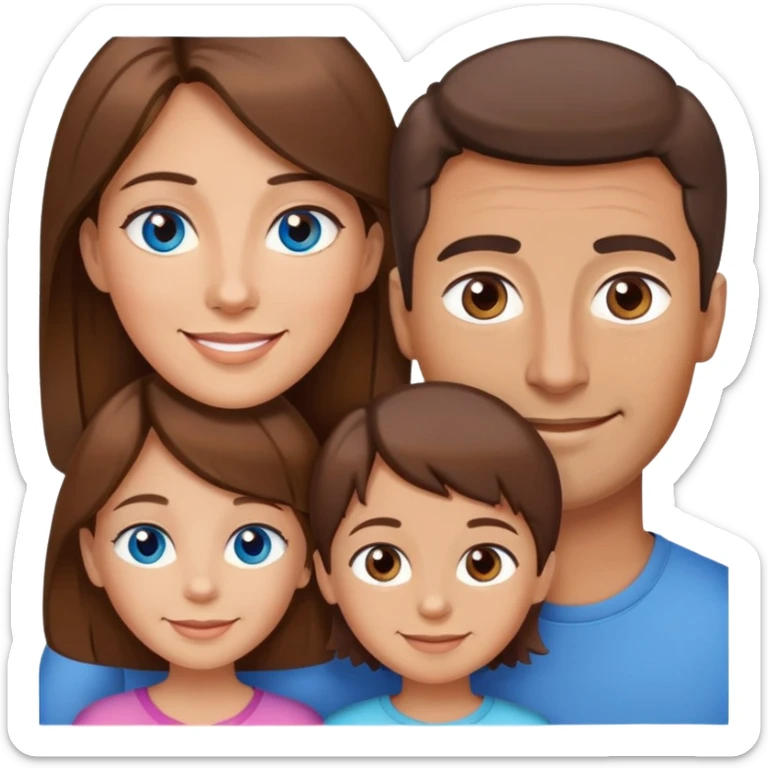 A brown haired family with a mom, dad, 2 boys, and 2 girls the dad and 2 boys having blue eyes and the mom and 2 girls having brown eyes sticker