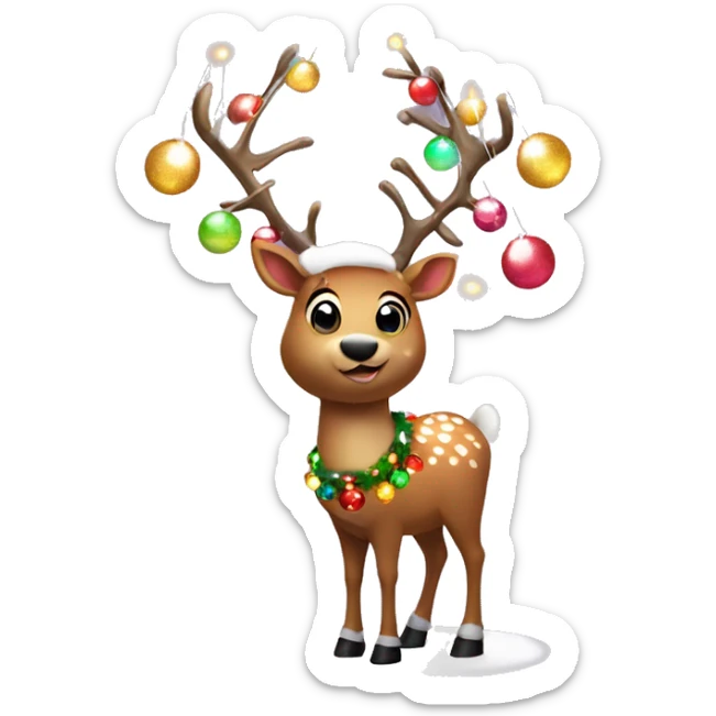Christmas Reindeer with disco balls and fairy lights in the antlers sticker