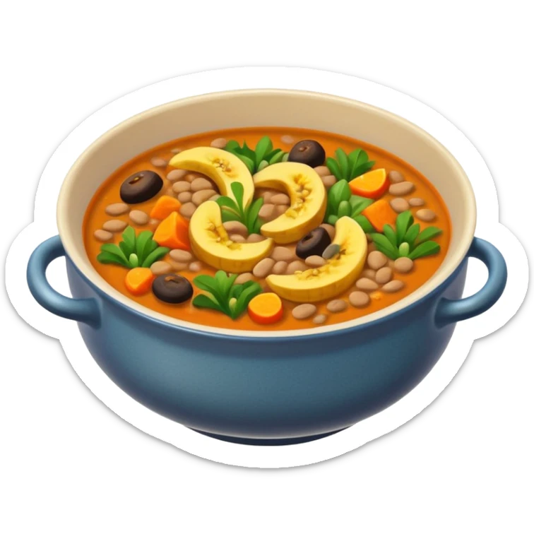lentil soup with pieces of plantain and mixed vegetables in a warm bowl sticker