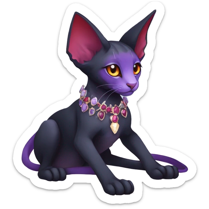cool kawaii cartoon edgy distinguished ethereal elegant beautiful fantasy black purple red ethereal fantasy nargacuga-Noivern-sphynx-Quiana-Fakemon collar harness moon gem jewels full body sticker