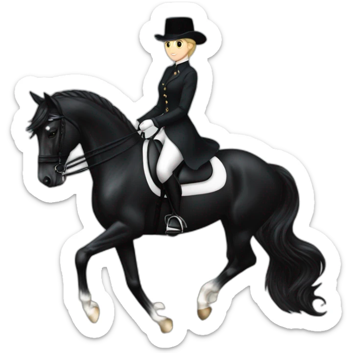 Britt dekker riding dressage on black friesian horse sticker