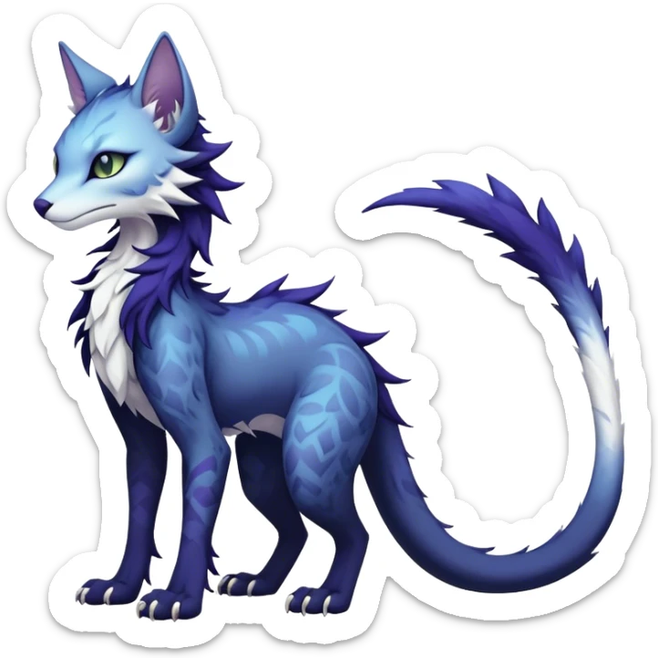 Kawaii dark edgy fantasy ethereal feline-vernid-sergal-fursona animal creature with a tufted tail full body with intricate markings  sticker