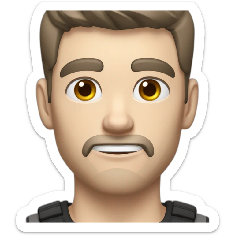 Confused Pale skinned Fit Man With the biceps and dark brown hair in black shirt, gray sports shorts and white Sneakers sticker