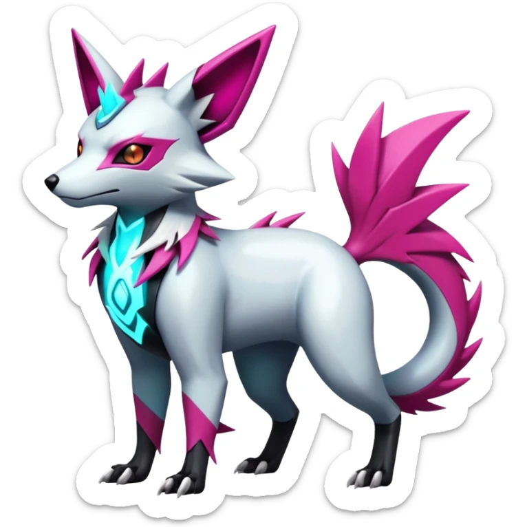 White and magenta cyperpunk futuristic feral Zangoose-Manectric-Luxray-Umbreon-Vaporeon-Amaura-Electrike-fusion-creature  sticker