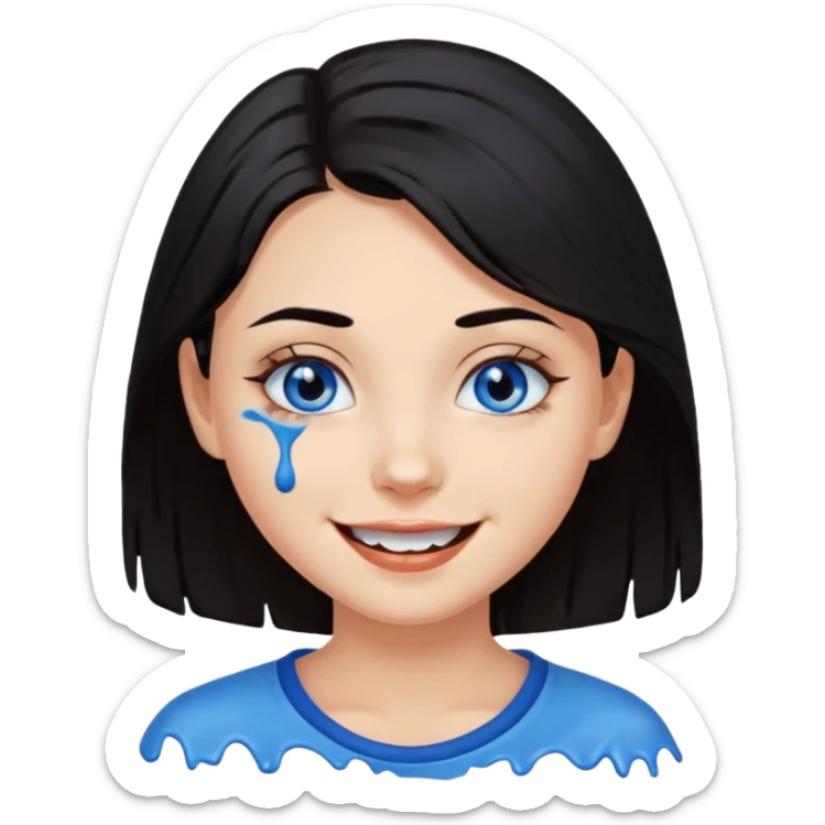 Girl with black hair and blue eyed smeared chocolate on face sticker