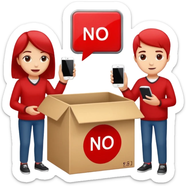 Students handing over their phones to a box  A box with a no phones allowed sign red sticker