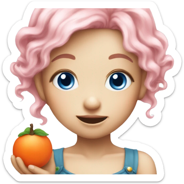 Cute fairy lady pink hair blue eyes eating persimmon sticker