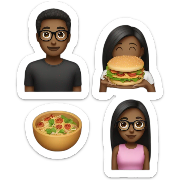 girl with bro2n straight hair and black round glasses with food sticker