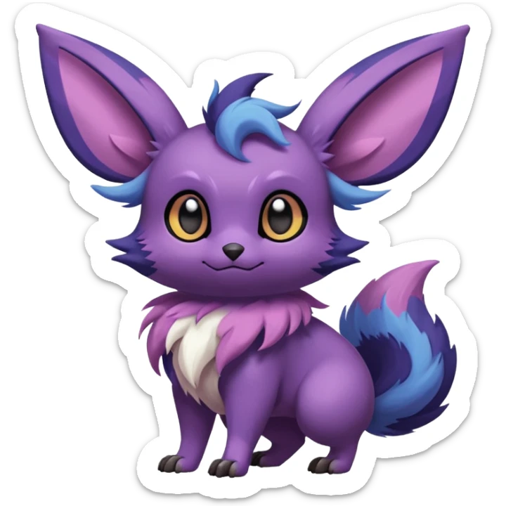 Rare exotic cute epic aestheti-Eevee-Noibat-species-Fakemon-hybrid-creature, with markings, full body sticker
