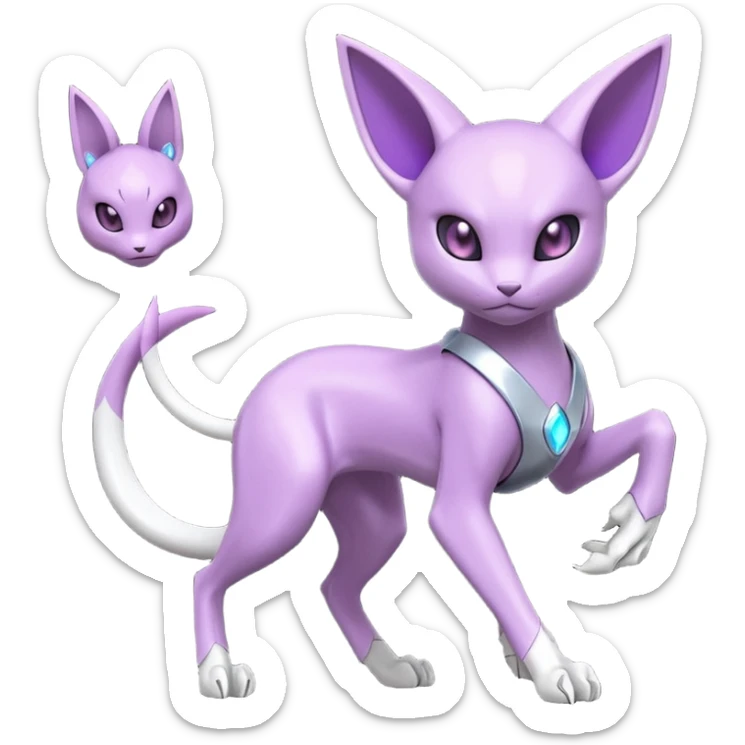 Mechanical Miraidon-Espeon-Mewtwo-Fakémon-hybrid-creature (full body) with glowing eyes  sticker