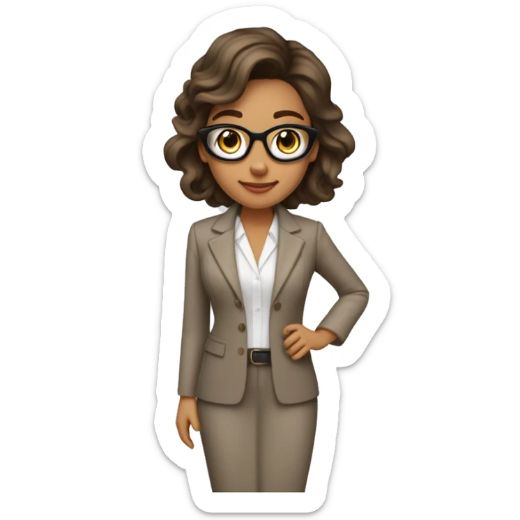Arquitecto mujer con piel blanca, cabello rizado café vestida con un traje sastre contemporáneo y moderno color beige y mocasines contemporáneos  sticker