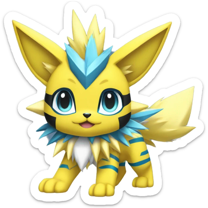 Anthro Edgy Cool Zeraora-Jolteon-Pokémon-Fakémon with shiny blue stripes Full Body Detailed High Quality  sticker