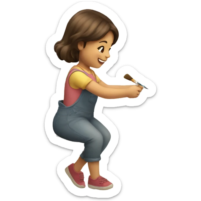 a moving figure of a little girl painting a picture and happy sticker