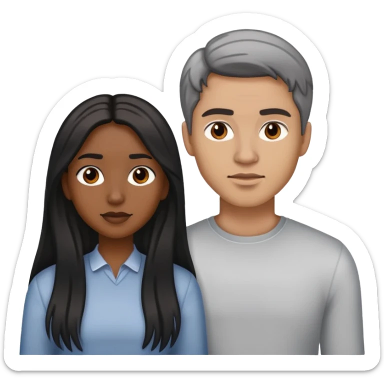 Man with light skin, brown hair with streaks of gray and light skin with a  woman with long  black hair and brown skin sticker