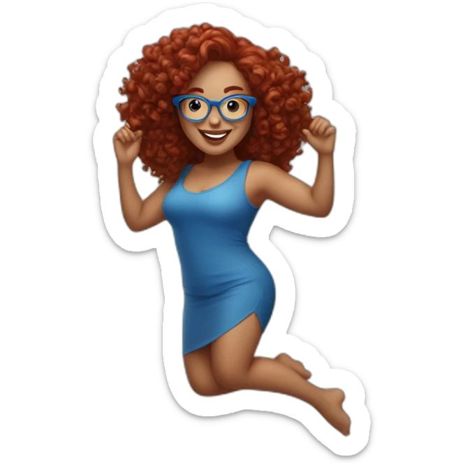 a-curvy-girl-with-dark-red-curly-hair-and-blue-glasses dancing sticker