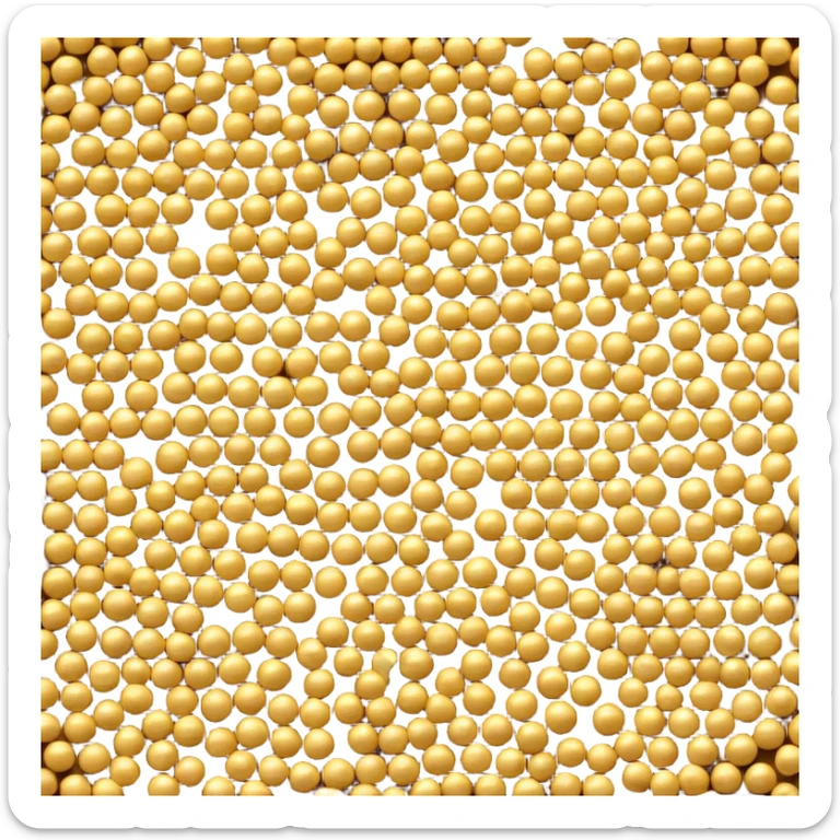 loose scatter of small round mustard seeds in warm yellow to light brown shades, matte finish, slightly rough texture, compact uniform seeds in a natural pile or light scatter, soft lighting, subtle shadows, emoji scale sticker