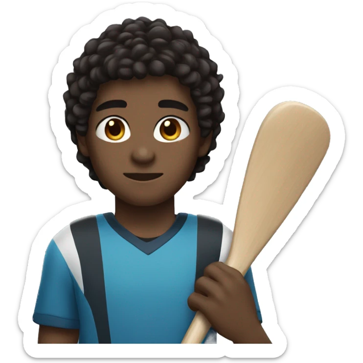 teen boy with dark skin, dark eyes, dark hair, holding a hockey stick sticker