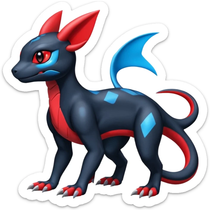 Cute Shiny Guilmon-Salandit-Umbreon-Fakémon-hybrid-creature (full body)  sticker