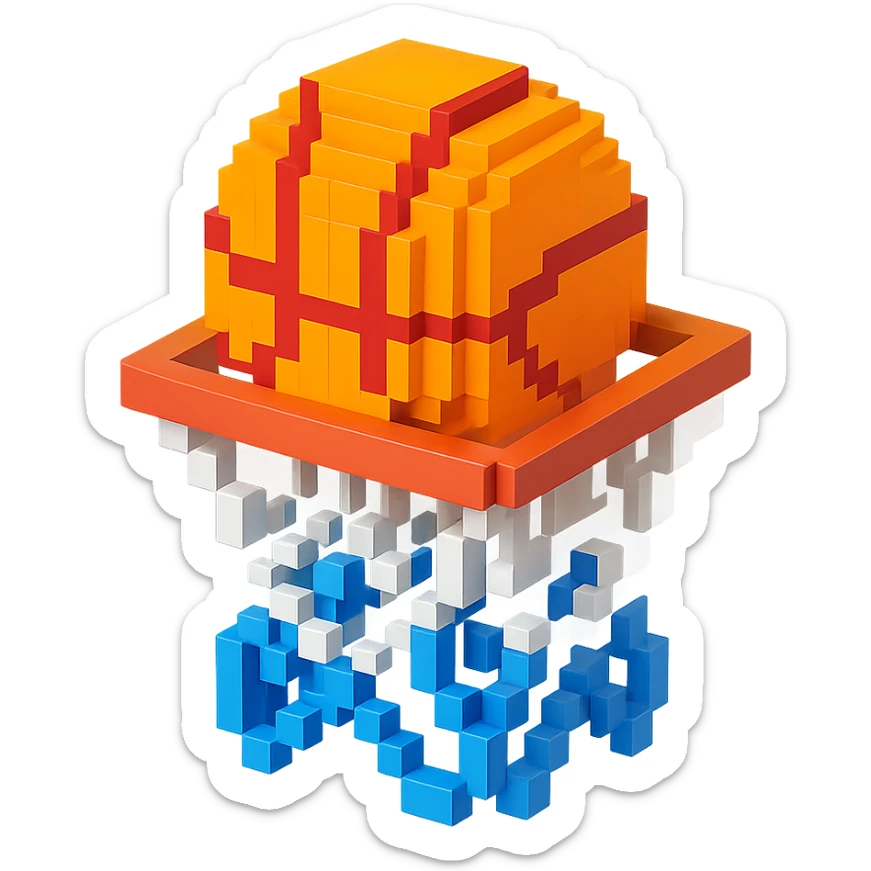 A voxel-style basketball in a net sticker