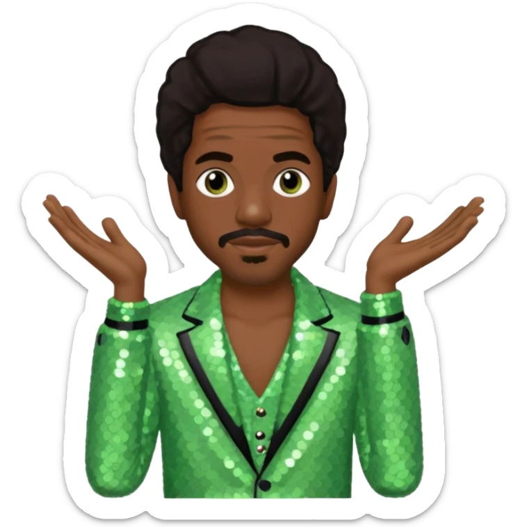 Andre 3000 from Outkast with dark brown hair, pale green sequin outfit sticker