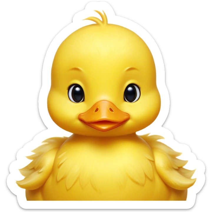 Cinematic Noble Yellow Baby Duck Portrait Emoji, Poised and regal, with a tiny, delicate build and a vibrant, well-groomed bright yellow downy coat, deep-set soulful bright eyes, Simplified yet sharp and sophisticated features, highly detailed, glowing with a soft, dignified glow, high shine, intelligent and charming, stylized with an air of youthful elegance, focused and attentive, soft glowing outline, capturing the essence of a watchful and confident little duckling, so majestic it feels as though it could peep out of the screen with effortless authority! sticker