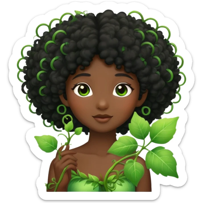 Dreamy nature fairy with Afro black hair dark skin touching a vine  sticker