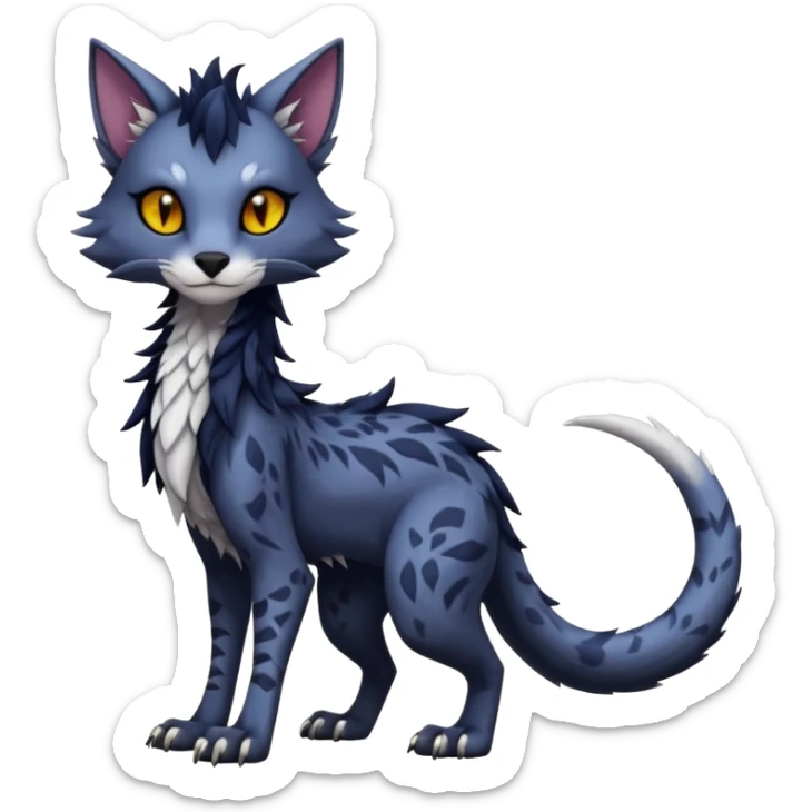 Kawaii dark edgy fantasy feline-vernid-sergal-fursona animal creature with a tufted tail full body with intricate markings  sticker