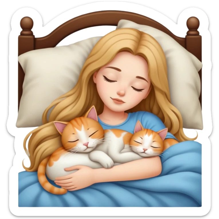 Generate a picture of a beautiful girl with long hair sleeping with a cat sticker