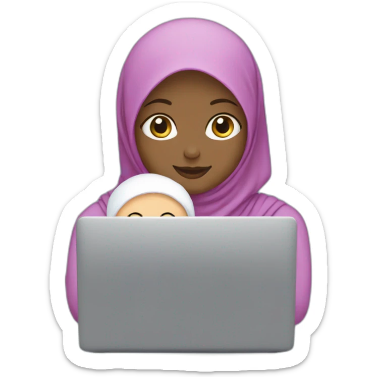 hijabi-woman-with-a-baby-in-front-of-a-laptop sticker