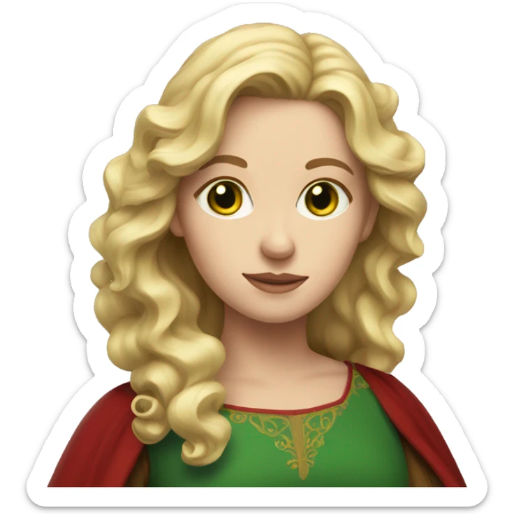 woman with wavy blonde hair, green eyes and red medieval dress  sticker